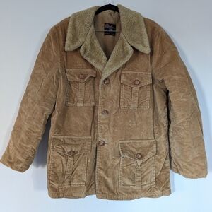 Vintage Mens Salem Corduroy Sherpa Lined Tan Chore Jacket Western Ranch 70s